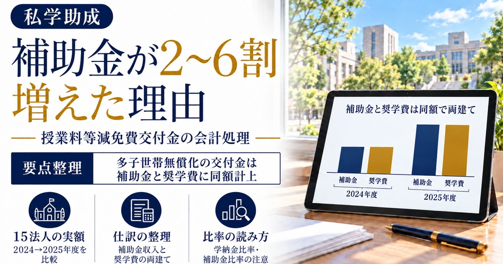 授業料等減免費交付金の会計処理：2025年度決算で補助金が2〜6割増えた理由